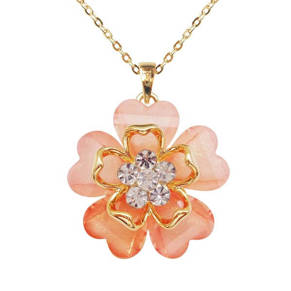 Navachi 18k Gold Plated White Crystal Pink Acetate Blooming Flowers