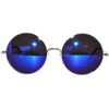 Round Retro Vintage Circle Sunglasses Metal Silver Frame Blue Mirror