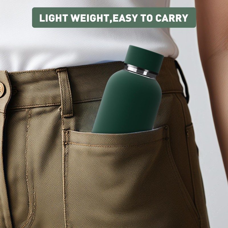 Exllena Small Water Bottle 12oz with Clip, Double Wall Stainless