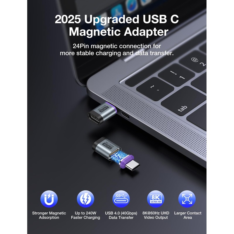 VAFOTON USB C Magnetic Adapter 240W, 24Pins Magnetic USB C