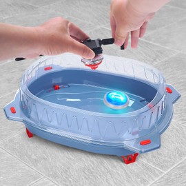 Stadium Set with 6 Light Ignite Spinning Tops and 2 Launchers, Metal Fusion Battling Game, Boys Toy Kids Gift 6+ (Grey)