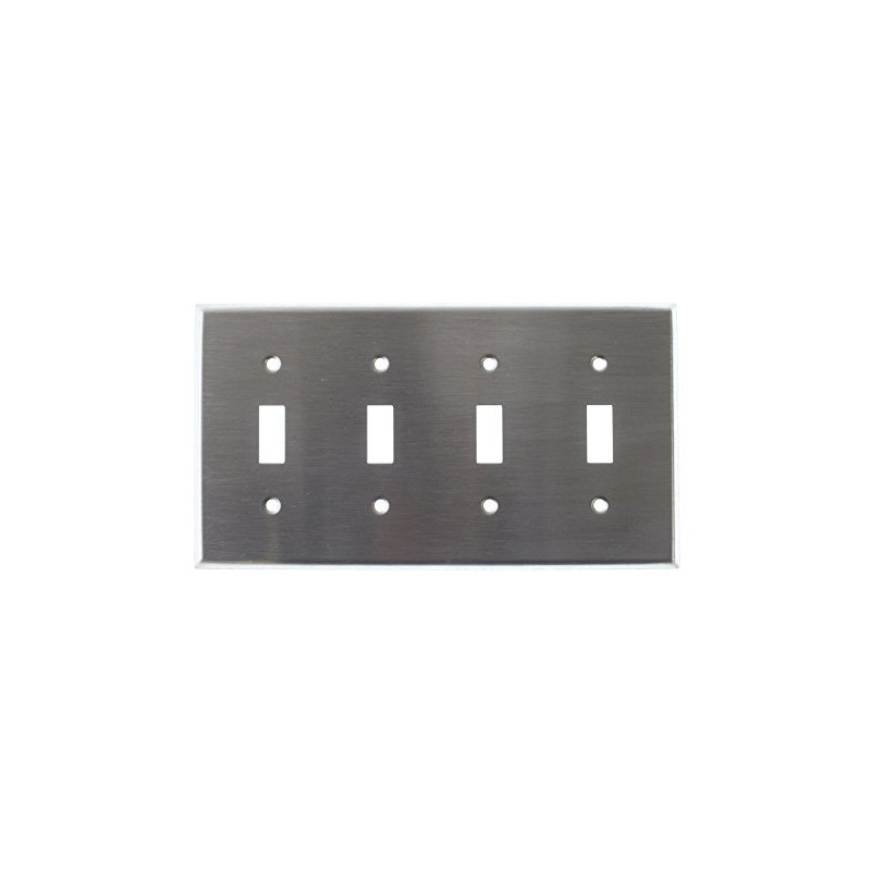 Leviton 4-Gang Toggle Device Switch Wallplate, Standard Size, 84012-40, Stainless