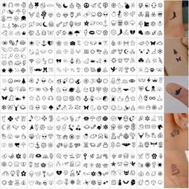 30 Láminas, 480 Unidades, Mini Tatuajes Temporales Adhesivos para Dedos Y Manos de Hombres Y Mujeres; Mini Tatuajes Temporales para Niños Y Niñas; Pequeños Tatuajes Negros Impermeables Para