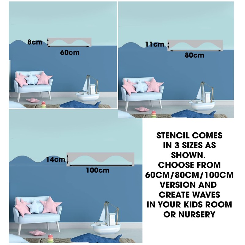 Calm Waves Wall Border Stencil Perfect Wave for Nursery Home