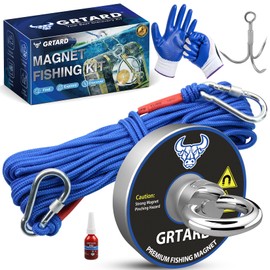 Grtard Magnet Fishing Kit, 500LBS Strong N52 Neodymium Fishing Magnets, Magnetic Fishing Magnet Kit with Strong Magnets(2.36''), 65ft Rope, Protecting Gloves, Rare Earth Magnets for Retrieving