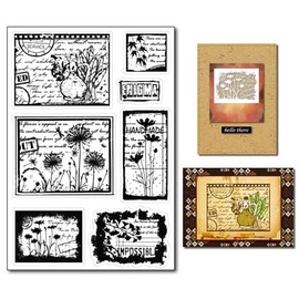 Arbuya Vintage Style Silhouette Dandelion Clear Stamps for Card Making or Journaling Flower Silhouette Daisy Maple Leaves with Text Rubber Stamps for Scrapbooking Photo Album Decor Paper Crafting