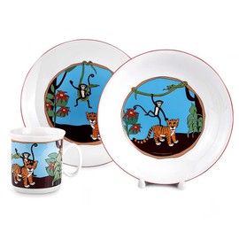 Jungle Porcelain Kids Dinnerware Set of 3 Multi Color Round 4 Piece Dishwasher Safe Microwave