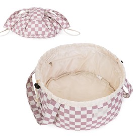 Barrel Drawstring Checkered Makeup Bag Large Cosmetic Bag Make up Bags Toiletry Organizer for Women (Dusty Rose Checkerboard) (Patent)