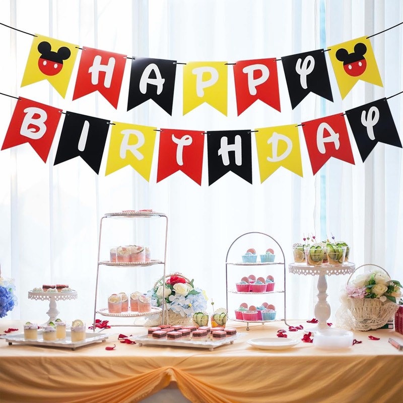 Mickey Birthday Party Banner, Mickey Style Bunting, Mickey Themed Birthday