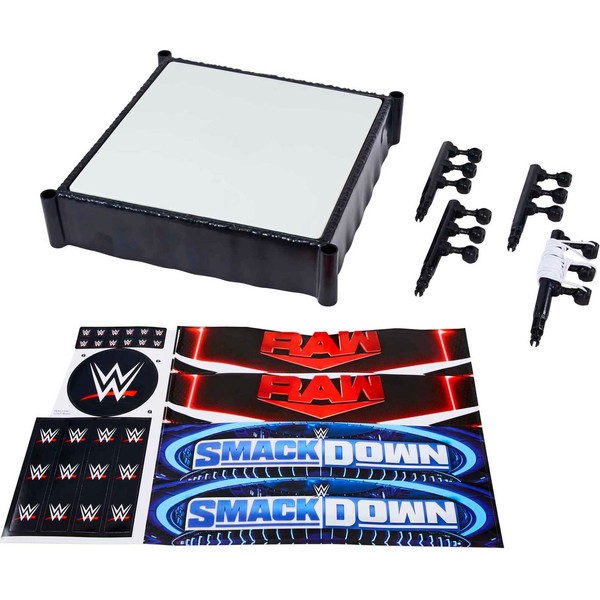 Mattel WWE Superstar Ring Playset with Spring-Loaded Mat, 4 Event Apron Stickers, & Pro-Tension Ropes, 14-Inch
