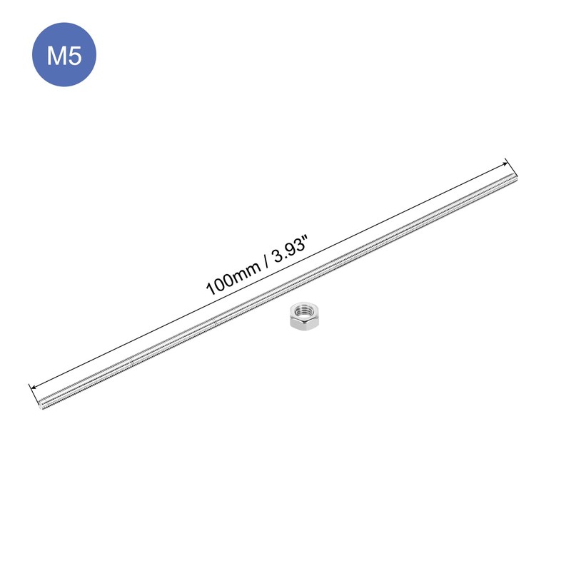 sourcing map 5Pack M5 x 100mm Fully Threaded Rod with