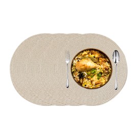 KKTECH Christmas Placemats - Set of 4 Round Place Mats for Table, Washable & Waterproof Table Mats, Heat Resistant for Home, Party, Wedding Décor, 38cm (Light Coffee)