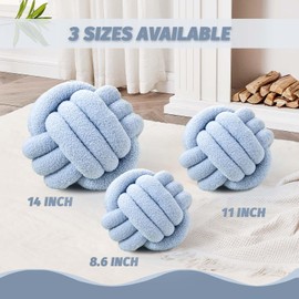 Uvvyui Knot Pillow Ball, Soft Home Decorative Pillows, Round Throw Pillow, Handmade Knotted Plush Pillow, Round Boucle Pillow Cushion (11 Inches Blue)