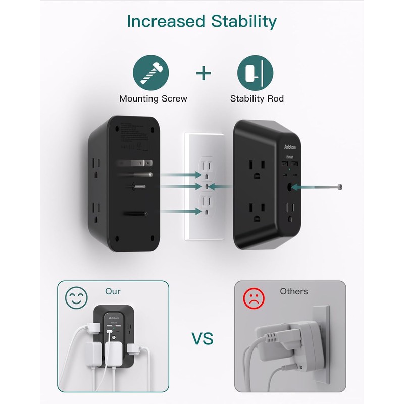 Power Bar, USB Wall Charger Surge Protector 5 Outlet Extender