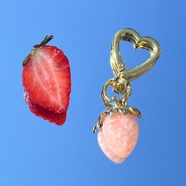Beautiful Strawberry Heart Keychain Bag Charm - Color: Peach, Metal: Gold