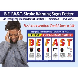 ZOCO – BE FAST Stroke Warning Signs Poster – Laminated 12x18 – First Aid Safety Sign for Workplace School Clinic – Stroke Symptoms Chart – Made in USA