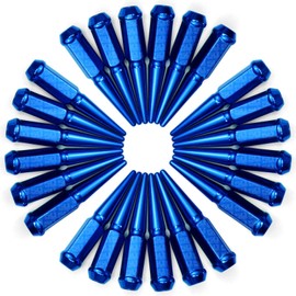 50 Caliber Racing 14x2.0mm Wheel Spiked Lug Nuts with Extended Spike Design, Fits Ford F150, F250, F350, Excursion, Expedition, Lincoln Mark LT, Navigator, (Set of 24, Blue)
