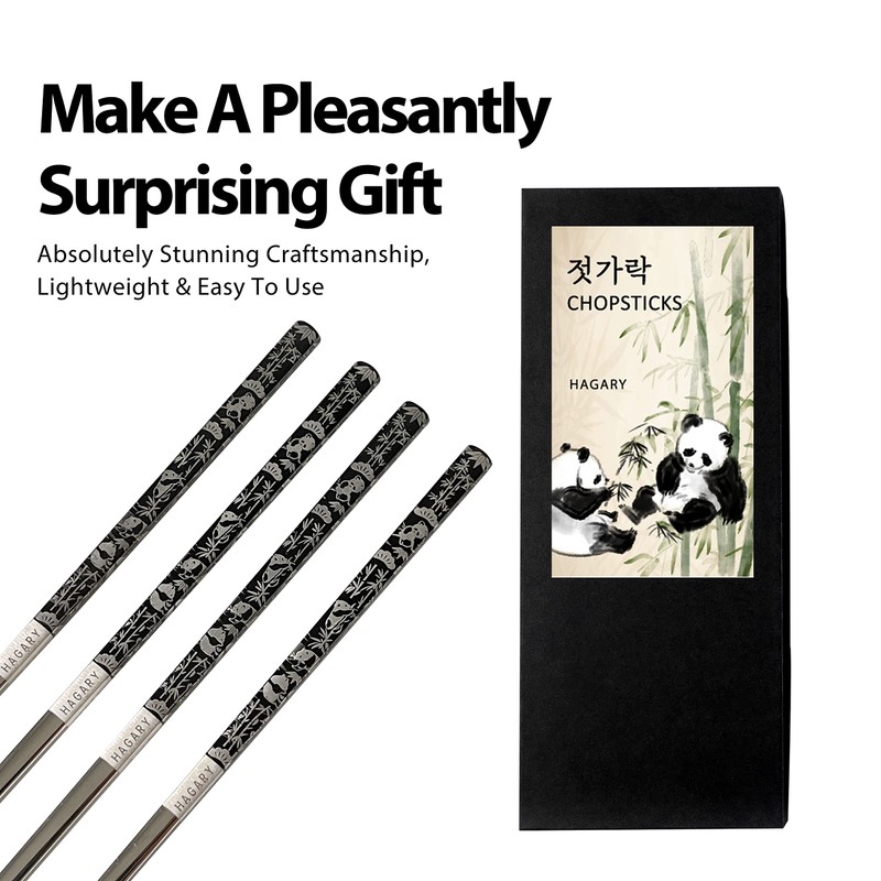 Hagary Panda Black Chopsticks Metal Chopsticks Reusable Designed In Korea