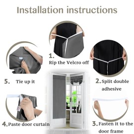 Flamingo P French Door Curtains - Set of 2, Blackout Window Curtains with Thermal Insulation, 26 x 68 Inches, Deep Grey