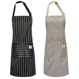 cactusgirl 2 Pack Adjustable Cotton Apron Cooking Apron Kitchen Apron Aprons for Men and Women, coffee strips+wide stripes