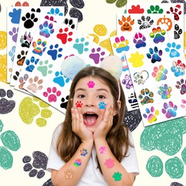 96PCS Dog Cat Paw Print Pre-Cut Temporary Tattoos for Kids Themed Birthday Party Decorations Supplies Decor Favors Super Cute Animal Tattoo Stickers (Normal)