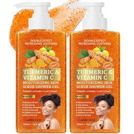 2Packs Turmeric Orange Vitamin C Body Wash with Cocoa Seed Exfoliant, Mattifying Scrub for Uneven Skin Texture, Body-Only Daily Use, 16.9 fl oz*2