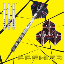 Unicorn Unisex 90% 22g Dart Set, James Wade, Premier, 90/70% Tungsten, Steel Tip & Soft Tip, 18g To 24g, Silver/Yellow, 22 G EU