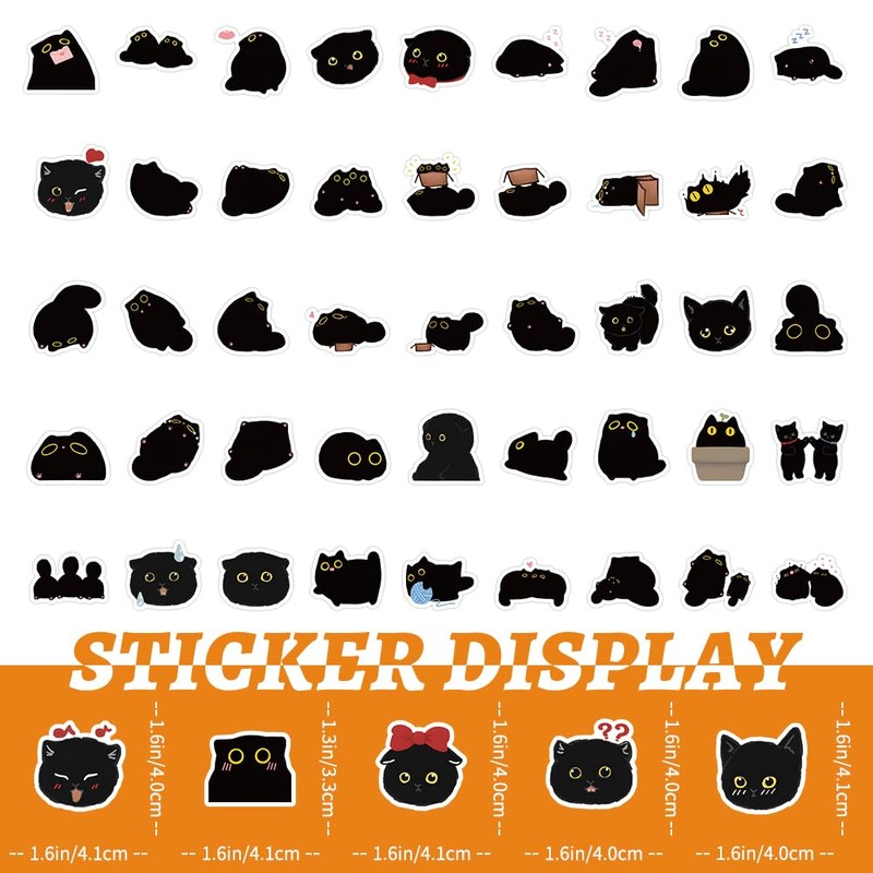 100pcs Cute Black Cat Stickers Kawaii Small Stickers Decorative Masking