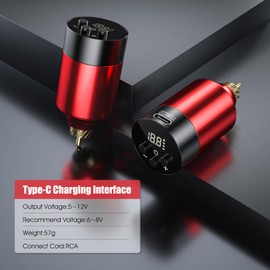 Kulwoyi Wireless Tattoo Battery 1500mAh | Portable Power Supply with LED Display | 2H Fast Charge & Overload Protection | Compatible with RCA Tattoo Pens/Rotary Machines (Red)