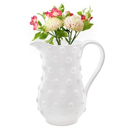 AuldHome Design White Hobnail Ceramic Pitcher (Large), Vintage Retro Style