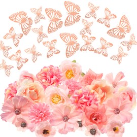Canlierr Canlierr 32 Pcs DIY Graduation Cap Decorations Accessory Kit Include Faux Flower Heads 3D Butterfly Grad Cap Decorations(Pink Tone)