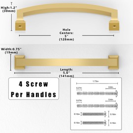 Asimerdeco 10 Pack Brushed Gold Cabinet Pulls 5 Inch(128mm) Kitchen Cabinet Handles Solid Zinc Alloy Cabinet Hardware Drawer Pulls