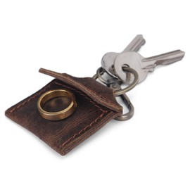 CestAntiQ, Leather Keychain Ring Holder & Travel Jewelry Pouch for Wedding Ring, Mini Coin Pouch for Women - Compact Brown Leather Jewelry Organizer, Portable Travel Ring Holder