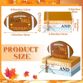 Geetery Fall Thanksgiving Football Rustic Table Tiered Tray Decor for Farmhouse Home Shelf Football Theme Stacked Books Wooden Sign Thanksgiving Party Tabletop Centerpiece Decor for Autumn Harvest