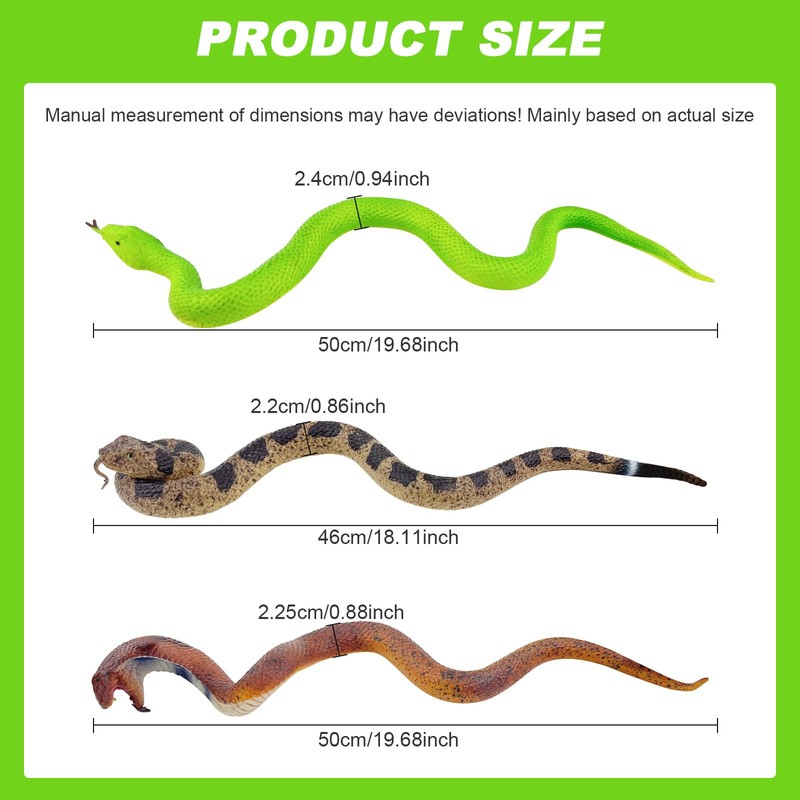 GZLCEU 3 Piece Rubber Snake Set, Simulation Snake Set Includes