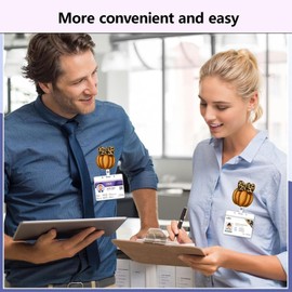 Fall Pumpkin with Bow Holiday Badge Reels Fall Autumn Felt Retractable Badge Holder Name ID Badge Reel with Clip for Nurses Doctor Teacher Staff Cards