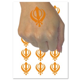 Sikh Khanda Indian Punjab Religious Symbol Temporary Tattoo Water Resistant Fake Body Art Set Collection - 54 1" Tattoos (1 Sheet)