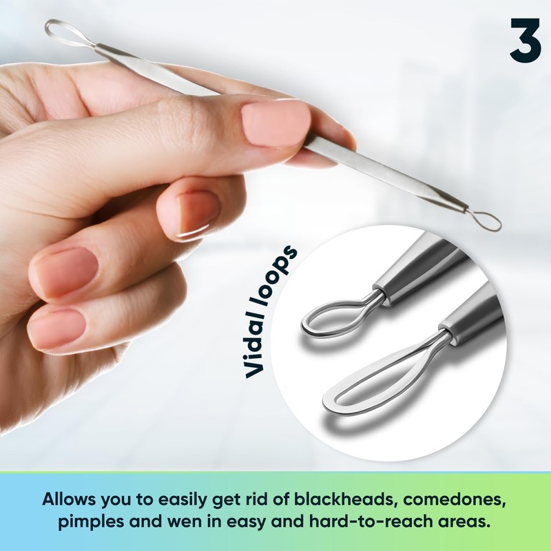 Ultimate Blackhead Removal Skincare Tools Set, Vidal Loops, Uno Spoon,