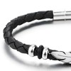 COOLSTEELANDBEYOND Braided Leather Bracelet for Men Women with Silver Color