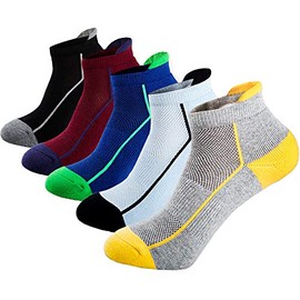 Mens Low Cut Ankle Athletic Socks Cotton Mesh Cushioned Running Ventilation Sports Tab Socks (5 pack)