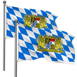 Pack of 2 Bavarian Flag, 90 x 150 cm, Bavarian Flag, Germany Bavarian Flag, Bavarian Flag with Brass Eyelets, Oktoberfest Decorative Flags for Indoor and Outdoor Use