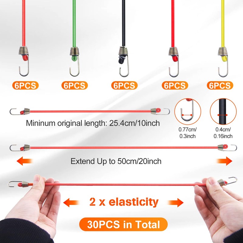 LEONTOOL Small Bungee Cord with Hook, Mini Bungee Cord, Small
