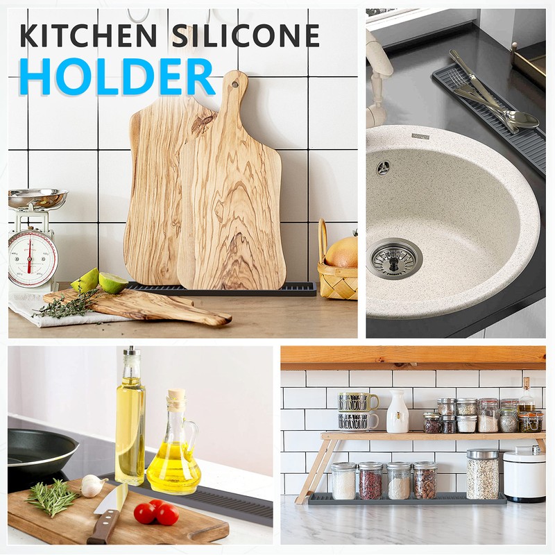 ZAPPOWARE Kitchen Sink Narrow Silicone Holder Tray 18"x3.1", Vanity &