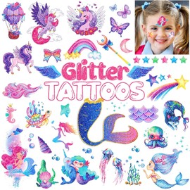 BUYUP Glitter Unicorn Temporary Tattoos for Kids - 95 Pcs, Waterproof, Ages 3+