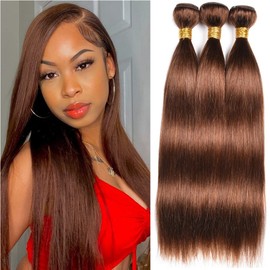 Color 30 Bundles Human Hair Brown Straight Bundles #30 Light Brown Straight Human Hair Bundles 26 28 30 inch Double Weft Brazilian Human Hair Extensions Bundles For Black Woman
