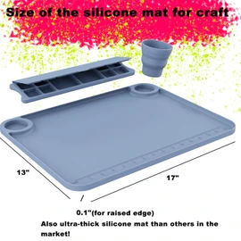 Svartur Silicone Painting Mat with Cup and Palette Detachable, 17"X13" Thick Silicone Craft Mat with Raised Edge for Artist, Kids Painting Station Silicone Creator Mat, Gray & Coral Pink