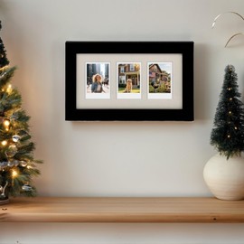 Comtraker Polaroid Picture Frame Collage for 2x3 Instax Mini Film - 3 Openings, Black Photo Wall Display (black, 10.6×6.3)