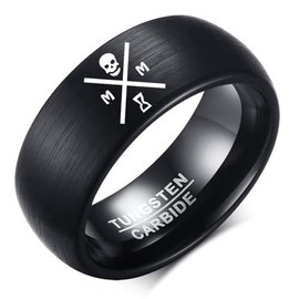 Zosing 8MM Tungsten Carbide Jewelry Memento Mori Signet Ring Comfort Fit Band For The Practicing Stoic Skull Head Ring Comfort Fit Band