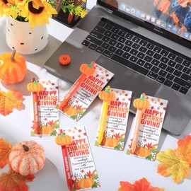 Sayglossy 50 Sets Fall Pens Thanksgiving Gifts Bulk Appreciation Gifts Include Greeting Card with Tie and Inspirational Ballpoint Pen Autumn Fall Gifts for Friends Office Coworkers(Pumpkin)