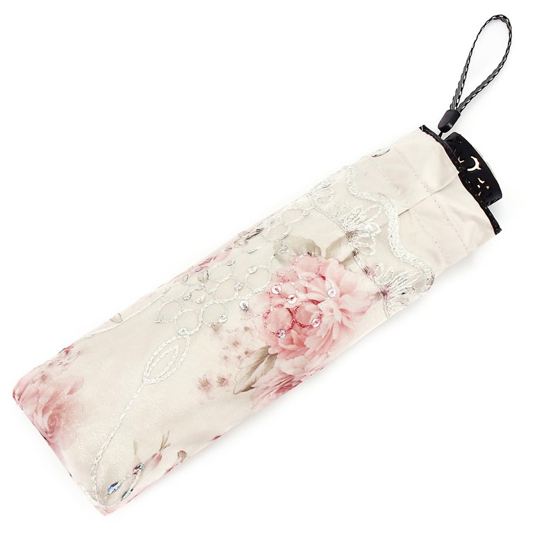 Honeystore Flower Print Vintage Parasol Anti-UV Folding Lace Embroidery Umbrella